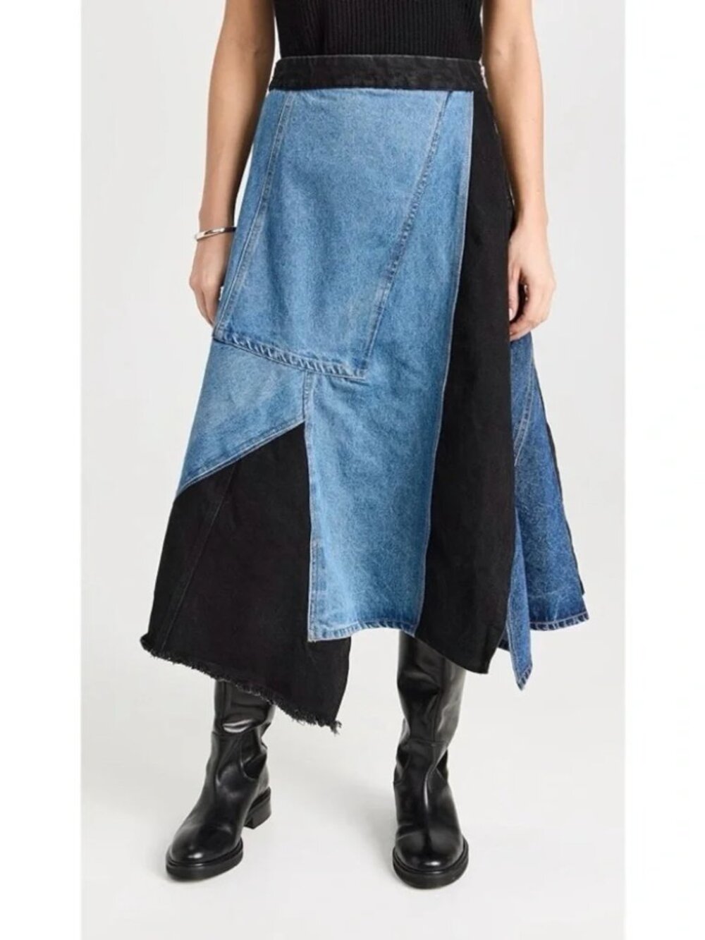 SEA New York Elena Skirt baggy pieced Denim Patchwork Midi Grunge asymmetric 4